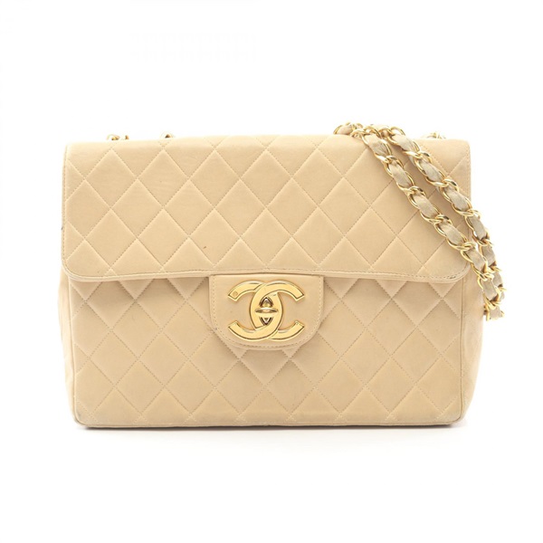 CHANEL Jumbo Matelasse 30 Single Flap chain Shoulder Bag A04412 Lambskin Beige