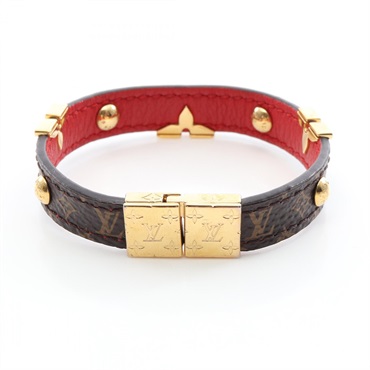 LOUIS VUITTON LV Crown Bracelet M6738E Gold Plated canvas Brown Red Used Women