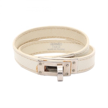 HERMES Kelly Double Tour Bracelet Stainless Steel leather White Used Women