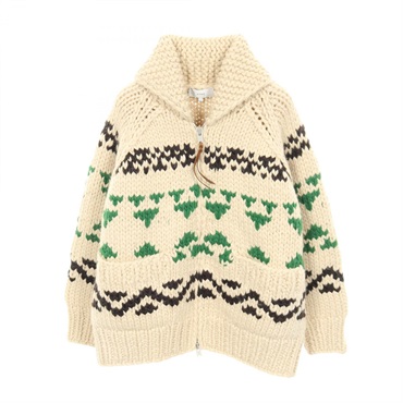 HYKE Cowichan sweater Zip-up knit jacket wool Beige Green Brown #1 Used Women