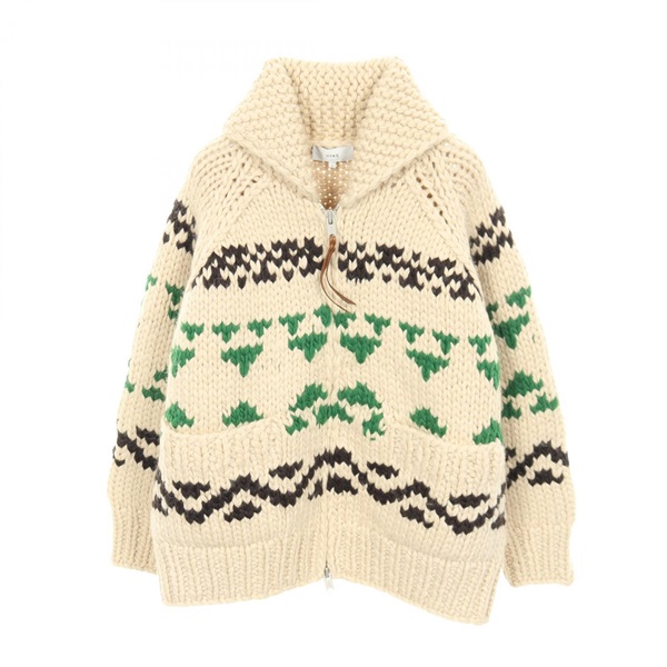 HYKE Cowichan sweater Zip-up knit jacket wool Beige Green Brown #1 Used Women