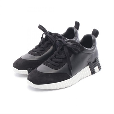 HERMES Bouncing Sneakers Shoes #38 leather Suede Black White Used Women