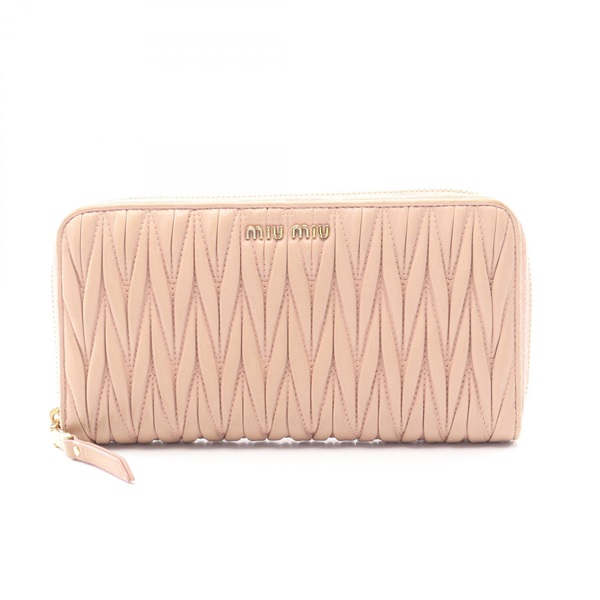Miu Miu MATELASSE'1 Around zip long wallet purse 5ML506 leather Pink Used Women