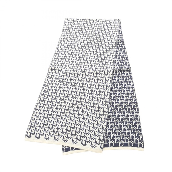 Christian Dior Trotter Scarf Wrap Stole Echarpe wool White Navy Used Women