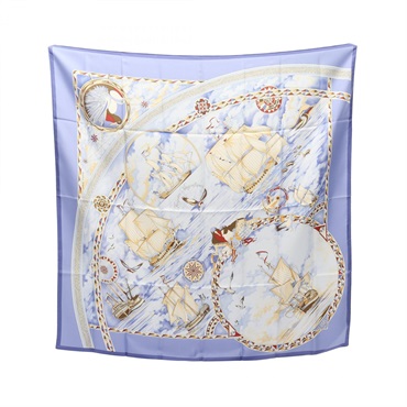 HERMES Carre 90 Fregates Magnifiques Scarf Stole Wrap silk Blue Multicolor Used