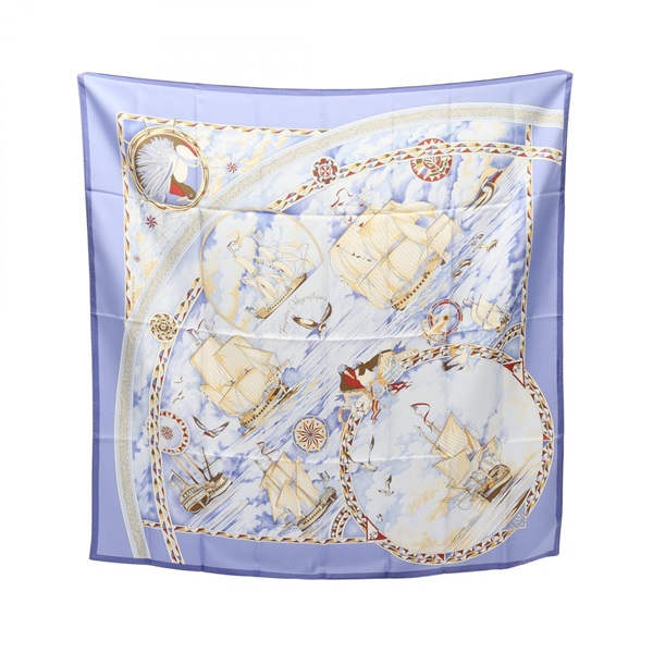 HERMES Carre 90 Fregates Magnifiques Scarf Stole Wrap silk Blue Multicolor Used