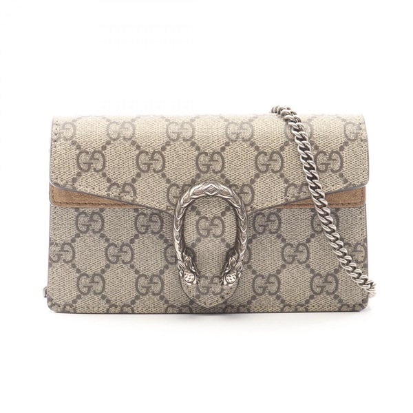 GUCCI Dionysus GG Supreme Crossbody Chain Shoulder Bag 476432 canvas Suede Beige