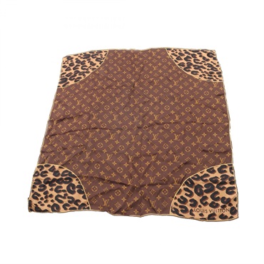 LOUIS VUITTON Carre Monogram square Scarf M72124 silk Brown Multicolor Used LV