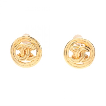 CHANEL COCO Mark 96P Round clip Earring Gold Plated Used Women CC