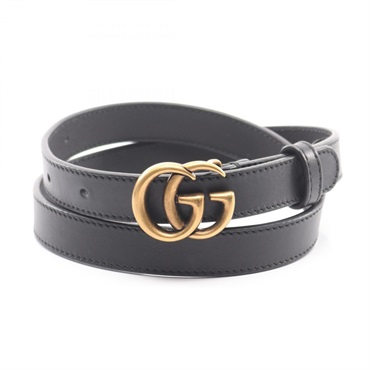 GUCCI Double G Buckle Belt leather Black Used Women GG