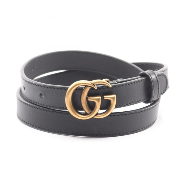 GUCCI Double G Buckle Belt leather Black Used Women GG