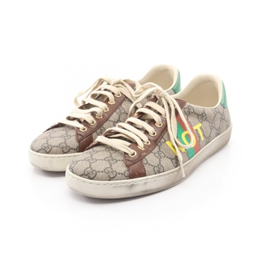 GUCCI GG Supreme Sneakers Shoes 636358 canvas leather Beige Brown Used #8 1/2