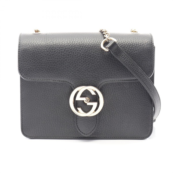 GUCCI Interlocking G Chain Shoulder Crossbody Bag 510304 leather Black Used