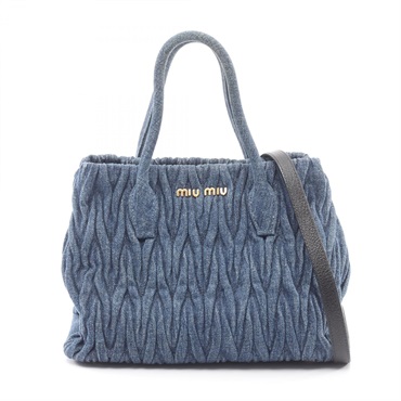 Miu Miu DENIM MATELASSE shoulder crossbody tote Handbag RN1069 Navy Used Women