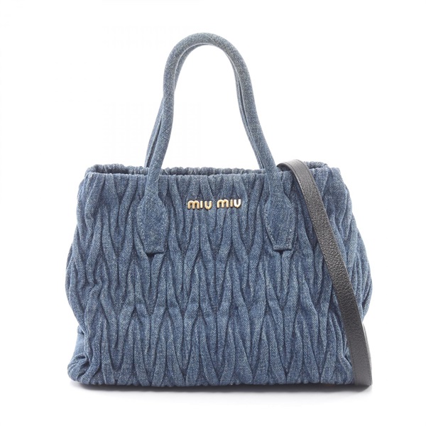 Miu Miu DENIM MATELASSE shoulder crossbody tote Handbag RN1069 Navy Used Women