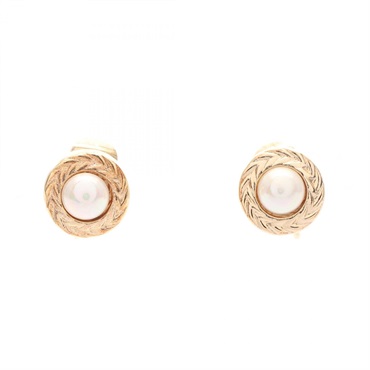 Christian Dior clip Round Earrings Artificial Pearl Gold Plated White Used Women