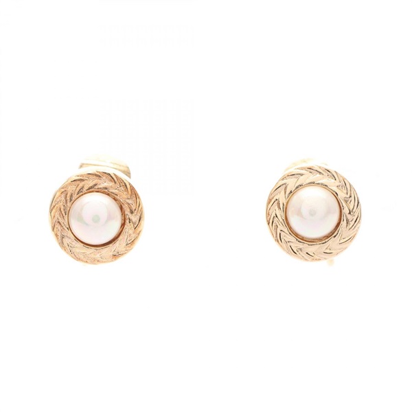 Christian Dior clip Round Earrings Artificial Pearl Gold Plated White Used Women