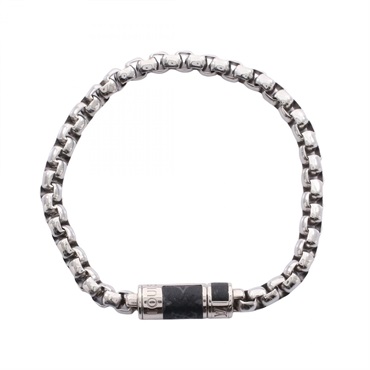 LOUIS VUITTON Chain Monogram Bracelet M1395L SS Black Silver Used Women LV