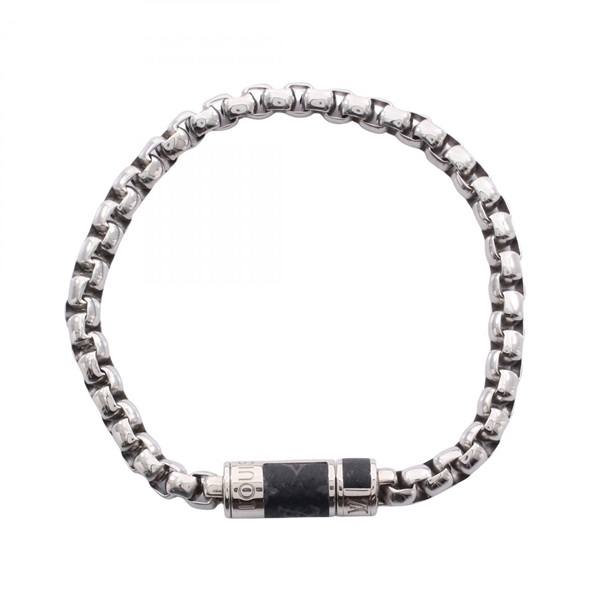 LOUIS VUITTON Chain Monogram Bracelet M1395L SS Black Silver Used Women LV