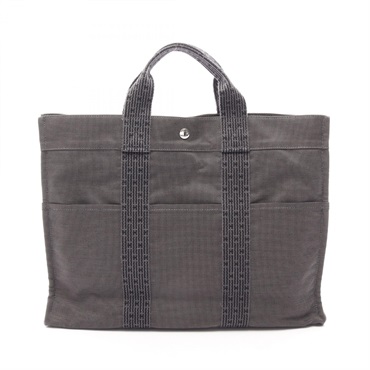 HERMES Herline MM Hand Tote Bag Nylon canvas Gray Used unisex SHW