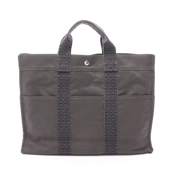 HERMES Herline MM Hand Tote Bag Nylon canvas Gray Used unisex SHW