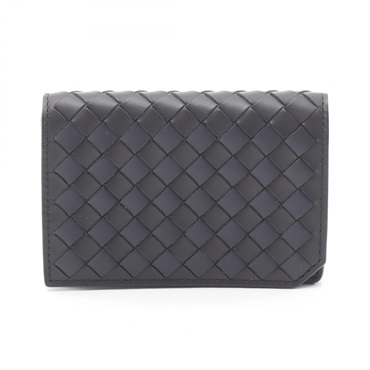 BOTTEGA VENETA Intrecciato Card Case leather Black Navy Used mens