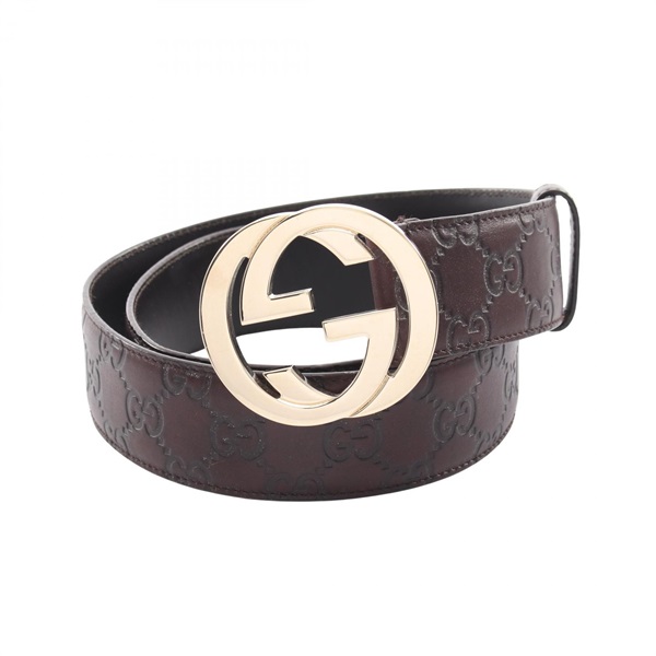 GUCCI Interlocking G Guccissima Belt Leather Brown Used Women GHW