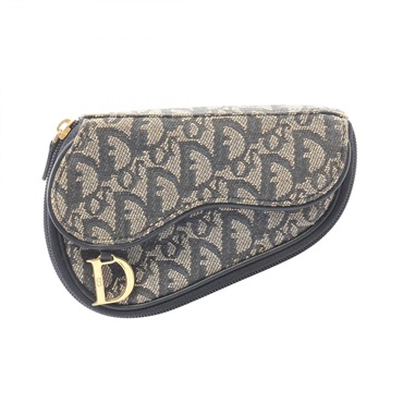 Christian Dior Trotter saddle Pouch Bag canvas leather White Navy Used Women CD