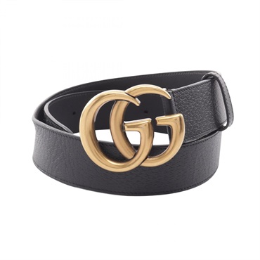 GUCCI Double G buckle Gold hardware belt leather Black Used mens #80/32