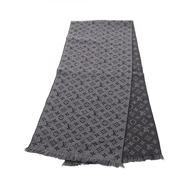 LOUIS VUITTON Monogram Classic Anthracite Scarf M78526 wool Gray Black Used mens