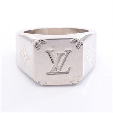 LOUIS VUITTON Signet Ring Monogram Stainless Steel Used mens US size 9.5 LV