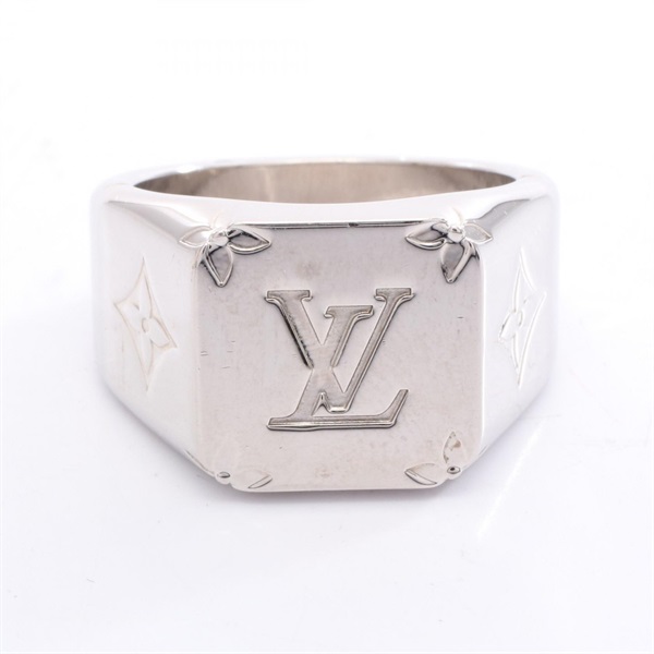 LOUIS VUITTON Signet Ring Monogram Stainless Steel Used mens US size 9.5 LV