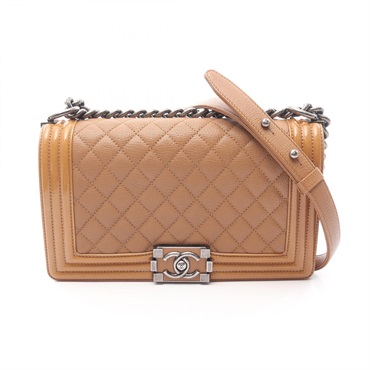 CHANEL Boy chanel Chain Shoulder Bag Patent leather Brown Used Women