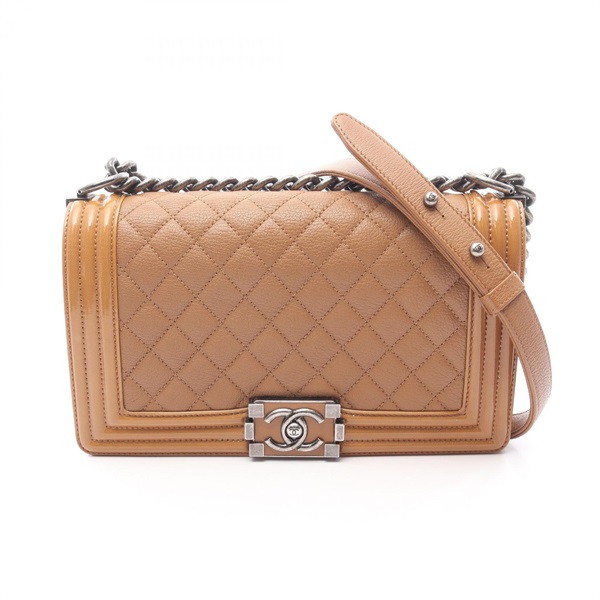 CHANEL Boy chanel Chain Shoulder Bag Patent leather Brown Used Women