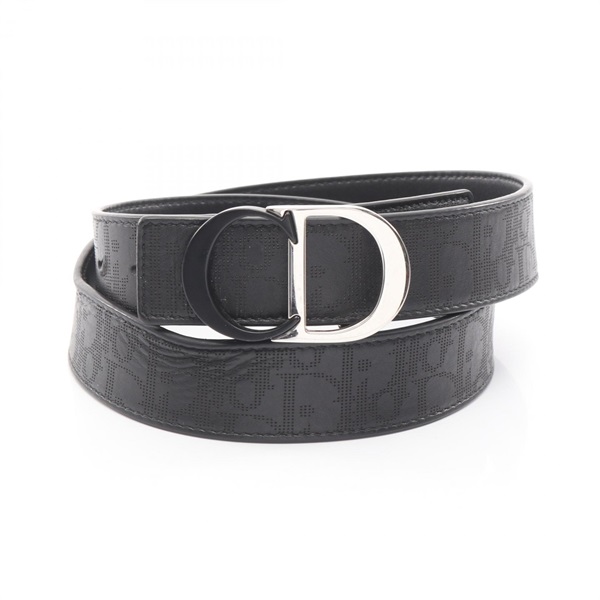 Dior CD ICON Oblique Belt leather Black Used mens reversible logo