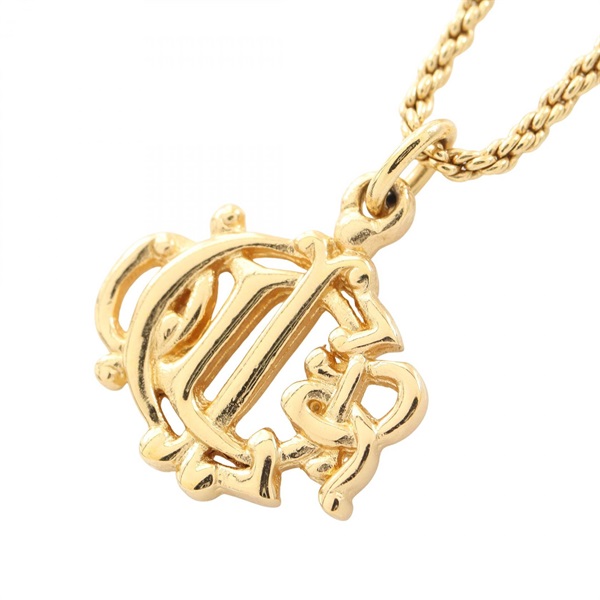 Christian Dior Emblem Logo Necklace Pendant Gold Plated Used Women