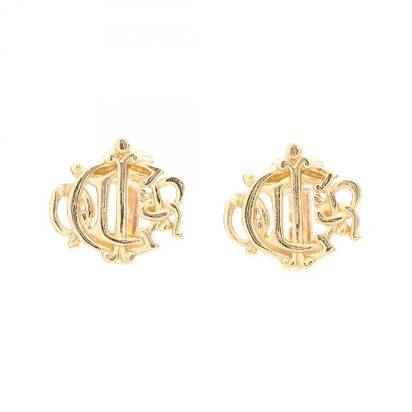 Christian Dior Emblem Logo clip Earrings Gold Plated Used Women
