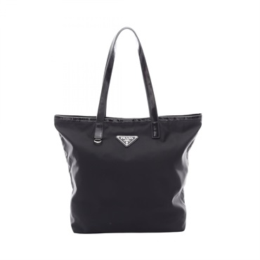 PRADA Triangle logo Tote Shoulder Bag Nylon leather Black Used Women