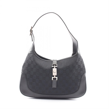 GUCCI Jackie GG canvas Shoulder Bag canvas leather Black Used Women