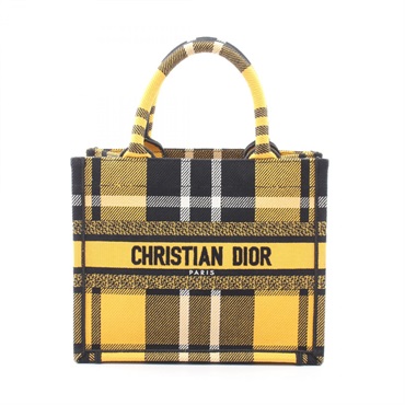 Christian Dior BOOK TOTE Small Check Pattern Handbag canvas Yellow Black Used