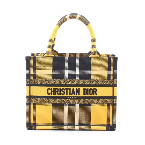 Christian Dior BOOK TOTE Small Check Pattern Handbag canvas Yellow Black Used