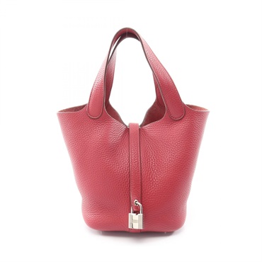 HERMES Picotin Lock PM tote Handbag T Taurillon Clemence Ruby Used SHW