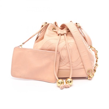 CHANEL COCO Mark Drawstring Purse Chain Crossbody Shoulder Bag leather Pink Used