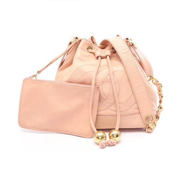 CHANEL COCO Mark Drawstring Purse Chain Crossbody Shoulder Bag leather Pink Used
