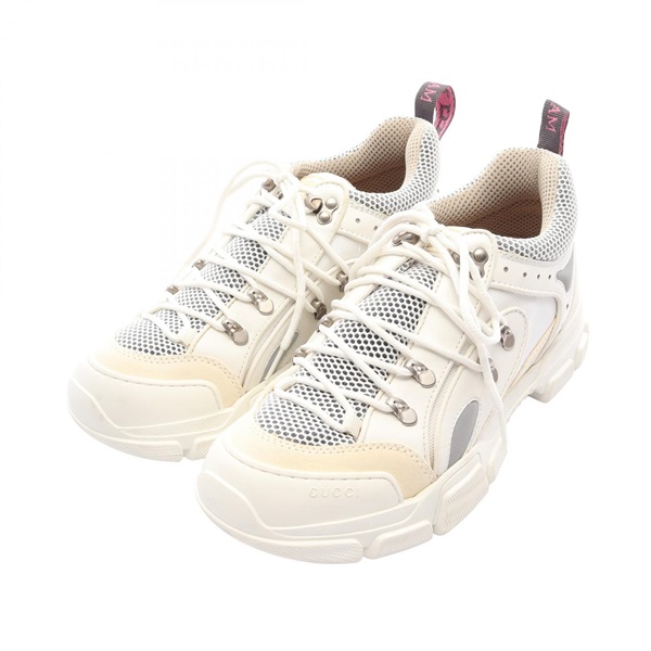 GUCCI Flash Trek Sneakers Shoes #8 leather Suede Fabric White Used mens GG