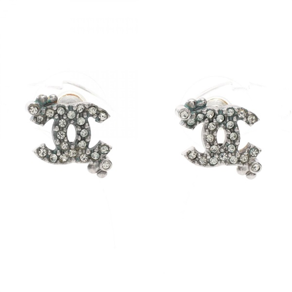 CHANEL COCO Mark Pierced earrings Stainless Steel Rhinestone Used women CC Coco