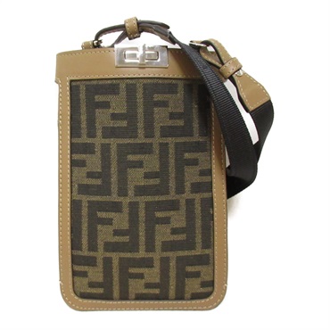 FENDI Peekaboo Phone Case shoulder bag 7AS156 canvas leather Brown Used unisex