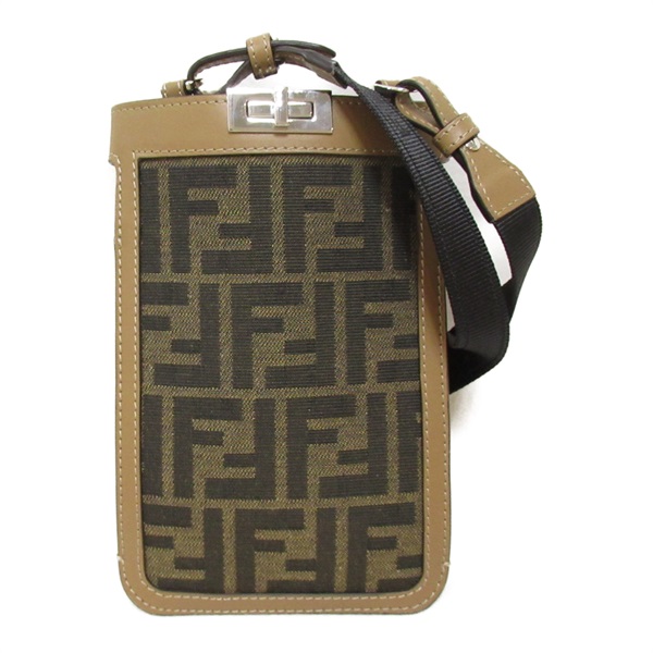 FENDI Peekaboo Phone Case shoulder bag 7AS156 canvas leather Brown Used unisex