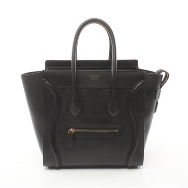 CELINE Luggage micro shopper Tote Bag 167793 leather Black Used Women