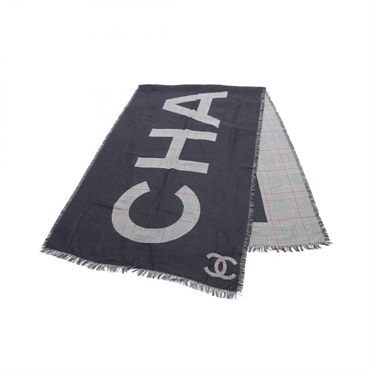 CHANEL COCO Mark Stole scarf silk cashmere Black White Red Used Women logo CC